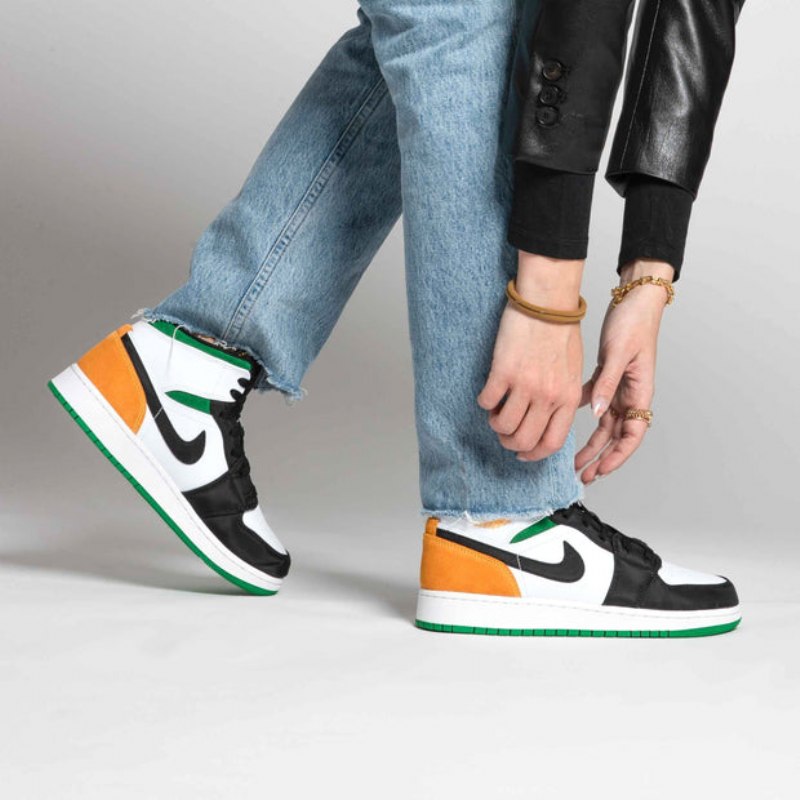 Air Jordan 1 Mid Se Valkoinen Laser Oranssi Lucky Green