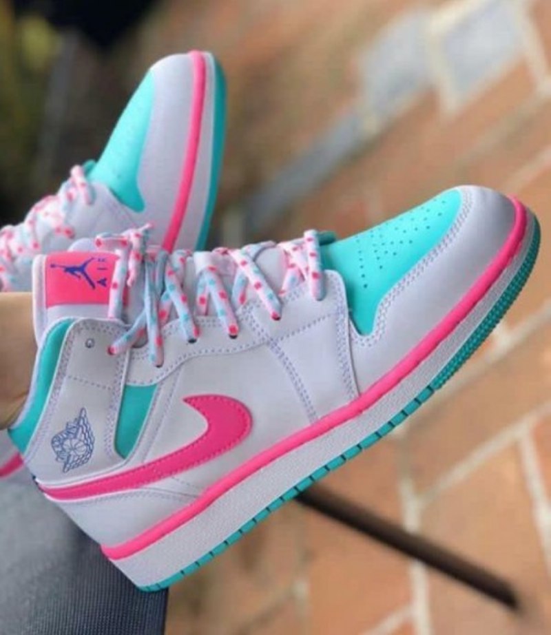 Air Jordan 1 Mid White Pink Green Soar