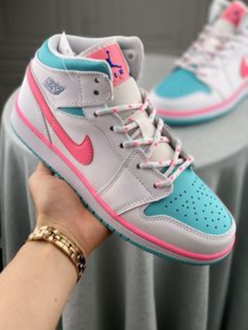 Air Jordan 1 Mid White Pink Green Soar