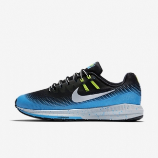 Juoksu Nike Air Zoom Structure 20 Shield Miesten Musta Sininen Tarrat Voltti Metallinen Hopea