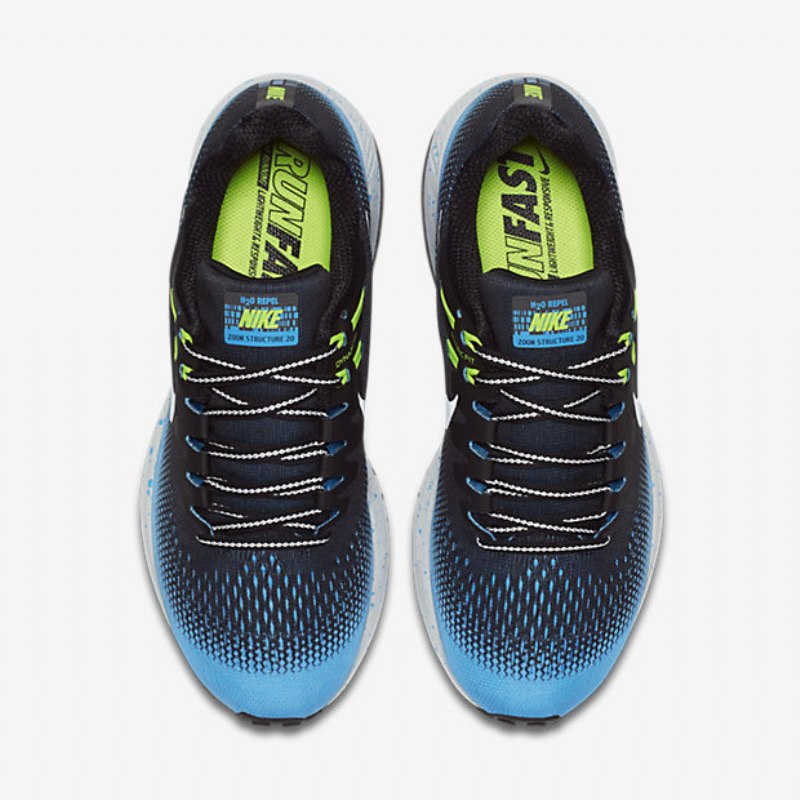 Juoksu Nike Air Zoom Structure 20 Shield Miesten Musta Sininen Tarrat Voltti Metallinen Hopea