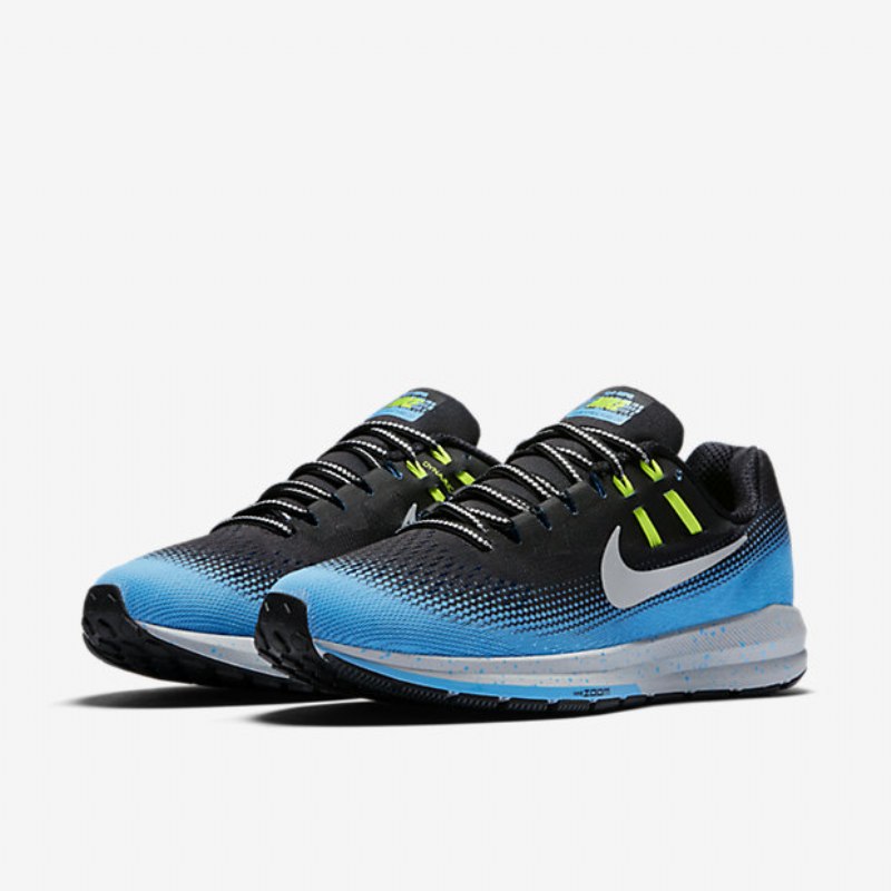 Juoksu Nike Air Zoom Structure 20 Shield Miesten Musta Sininen Tarrat Voltti Metallinen Hopea
