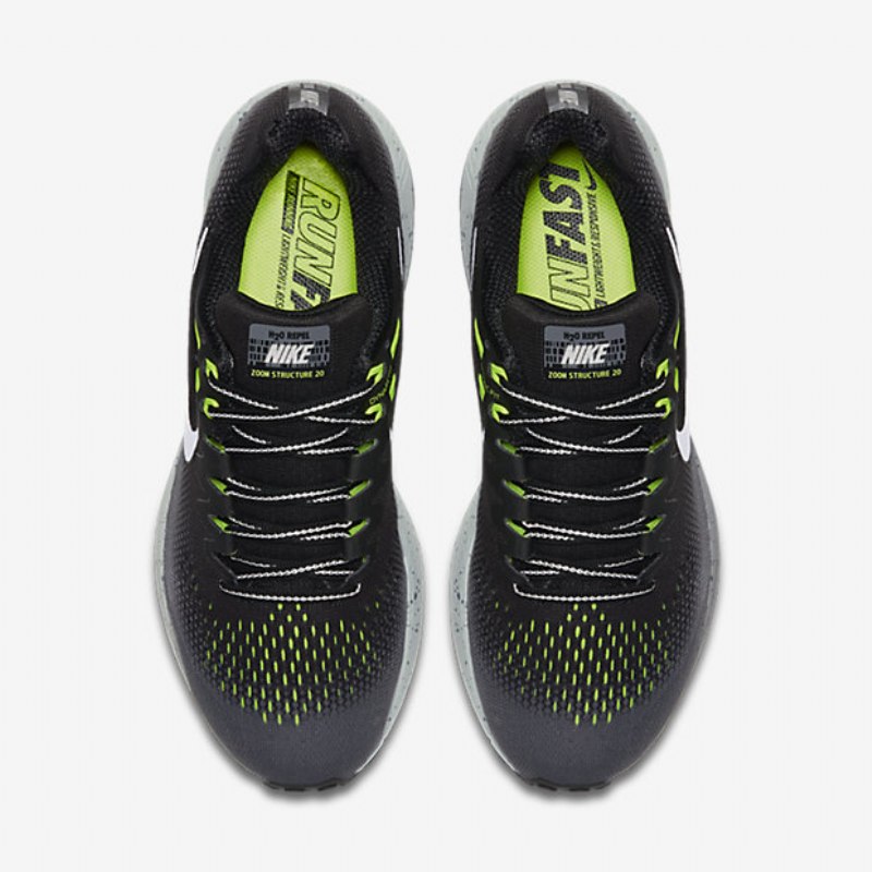 Juoksu Nike Air Zoom Structure 20 Shield Miesten Musta Tummanharmaa Harmaa Susi Metallinen Hopea