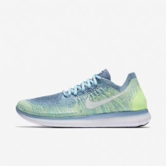 Juoksu Nike Free 2017 Naisten Rn Flyknit Blue Moon Kiille Vihreä Phantom White