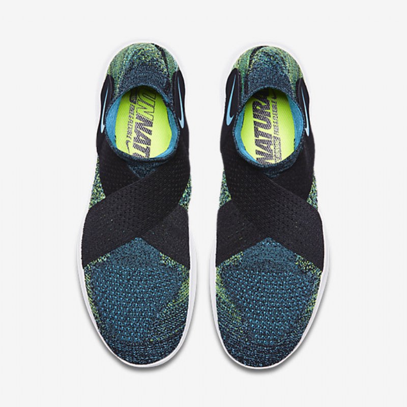 Juoksu Nike Free Rn Motion Flyknit 2017 Miesten Musta Volt Valkoinen Sininen Kloori