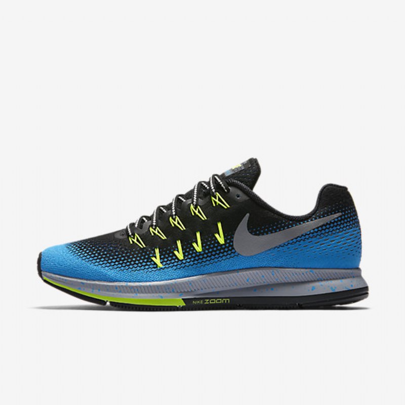 Juoksu Nike Zoom Air Pegasus 33 Shield Miesten Musta Sininen Tarrat Voltti Metallinen Hopea