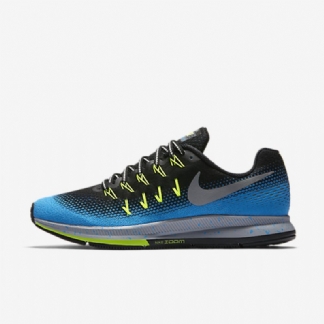 Juoksu Nike Zoom Air Pegasus 33 Shield Miesten Musta Sininen Tarrat Voltti Metallinen Hopea