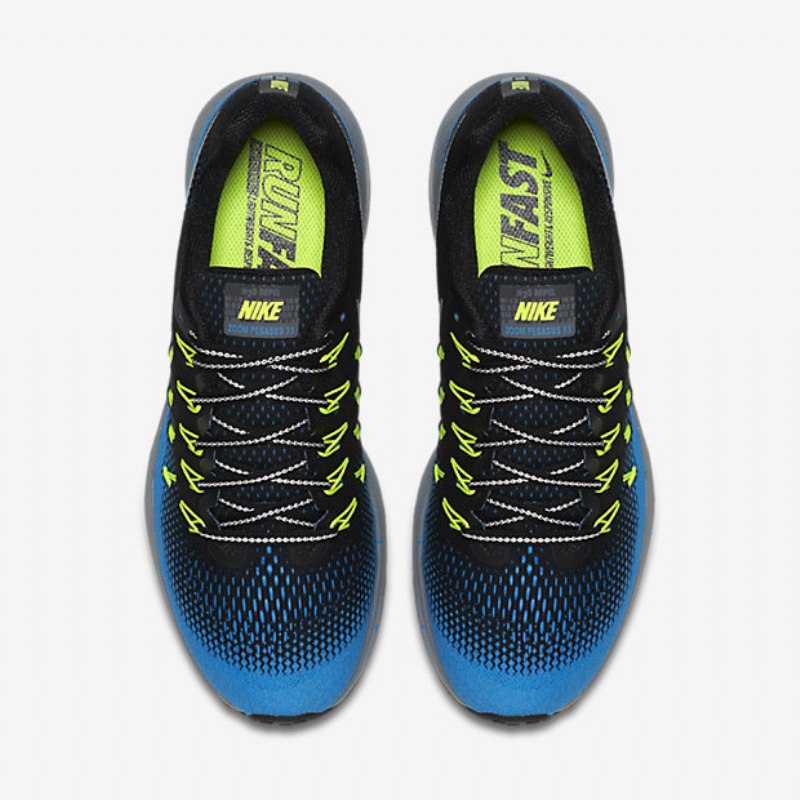 Juoksu Nike Zoom Air Pegasus 33 Shield Miesten Musta Sininen Tarrat Voltti Metallinen Hopea