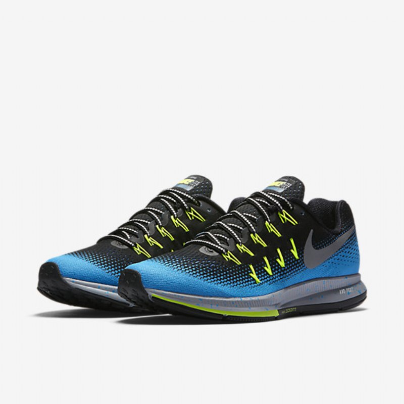 Juoksu Nike Zoom Air Pegasus 33 Shield Miesten Musta Sininen Tarrat Voltti Metallinen Hopea