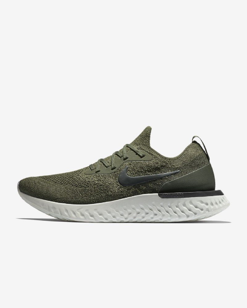Juoksukengät Nike Epic Miesten React Flyknit Khaki Cargo Camper Kirjava Vihreä Hopea Kirkas Musta