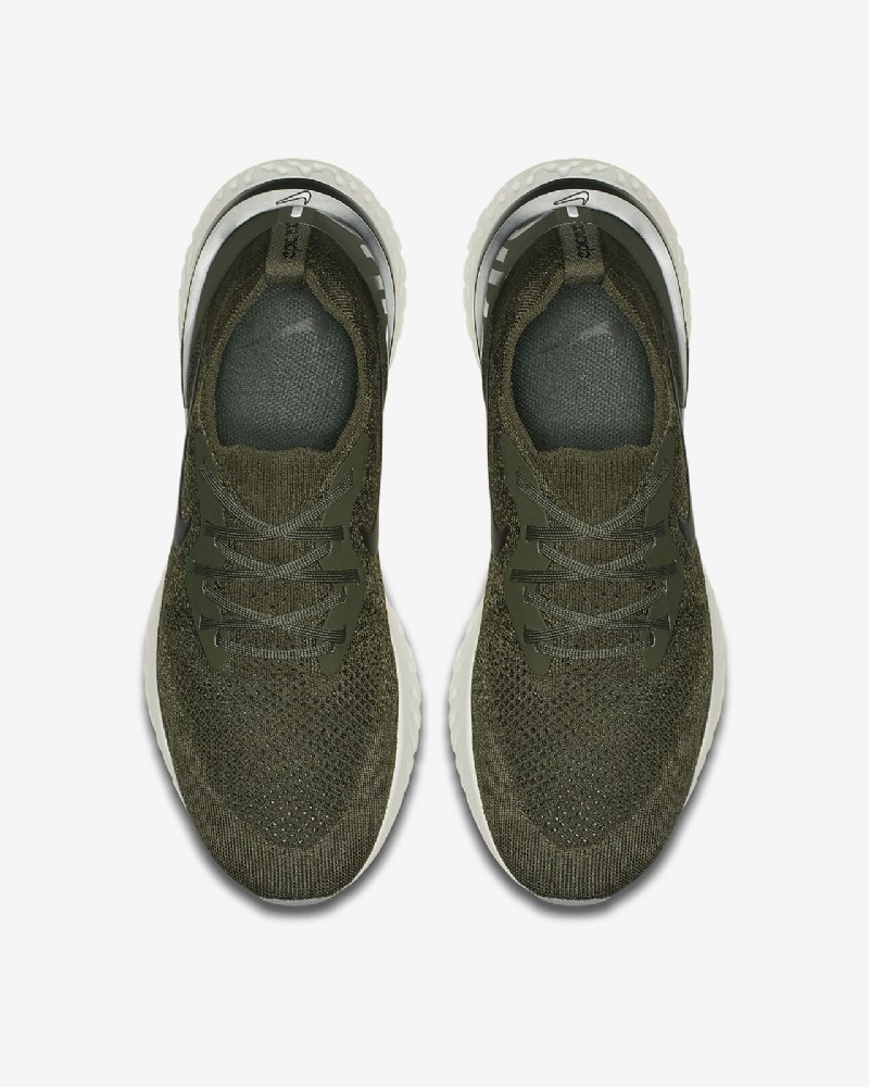 Juoksukengät Nike Epic Miesten React Flyknit Khaki Cargo Camper Kirjava Vihreä Hopea Kirkas Musta