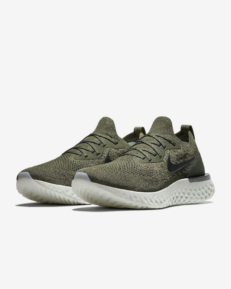 Juoksukengät Nike Epic Miesten React Flyknit Khaki Cargo Camper Kirjava Vihreä Hopea Kirkas Musta