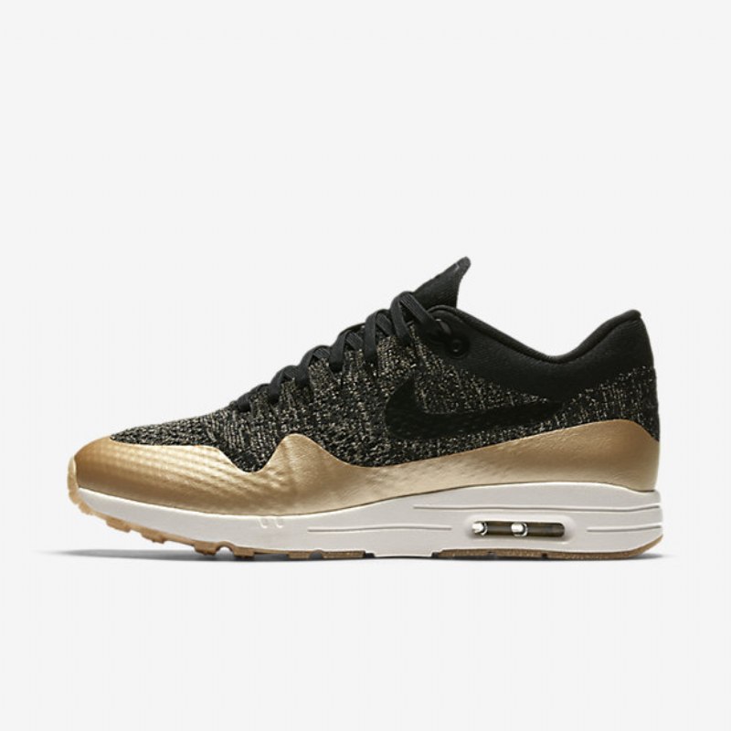Nike Air Max 1 Naisten Ultra 2.0 Flyknit Black Metallic Gold Opal Flat