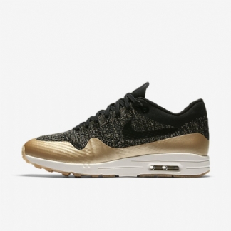 Nike Air Max 1 Naisten Ultra 2.0 Flyknit Black Metallic Gold Opal Flat