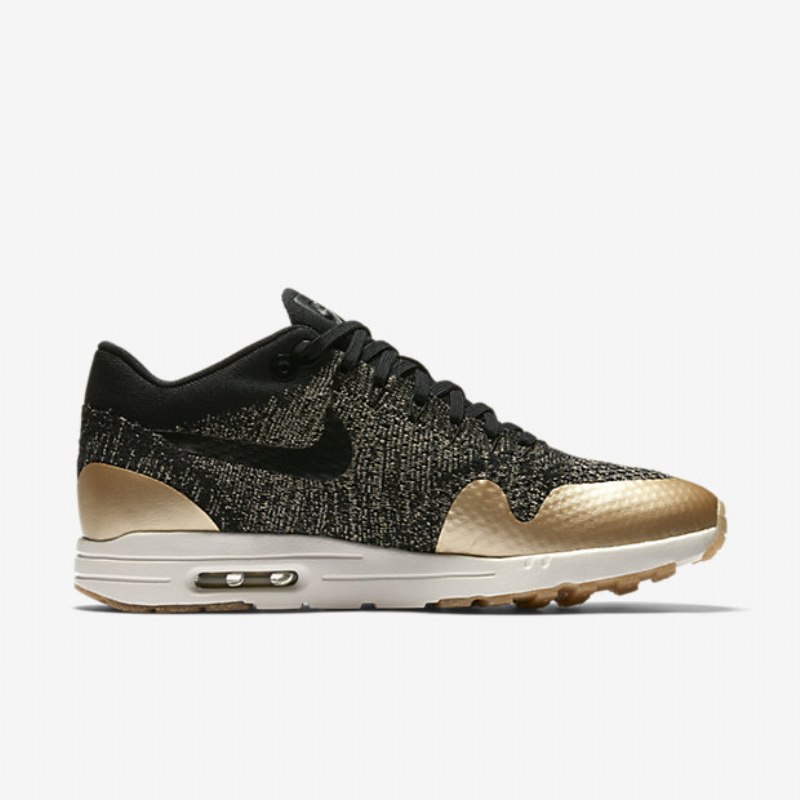 Nike Air Max 1 Naisten Ultra 2.0 Flyknit Black Metallic Gold Opal Flat