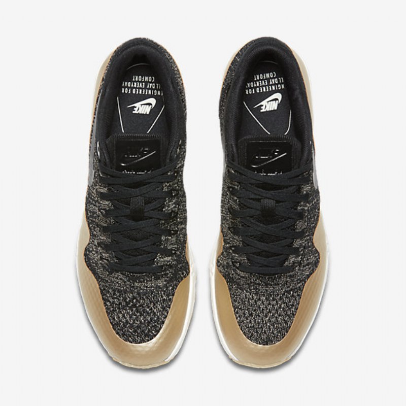 Nike Air Max 1 Naisten Ultra 2.0 Flyknit Black Metallic Gold Opal Flat