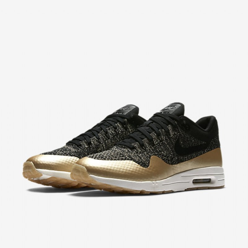Nike Air Max 1 Naisten Ultra 2.0 Flyknit Black Metallic Gold Opal Flat
