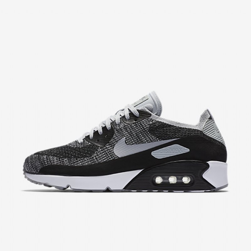 Nike Air Max 90 Miesten Ultra 2.0 Flyknit Black Pure Platinum Tummanharmaa Harmaa Wolf