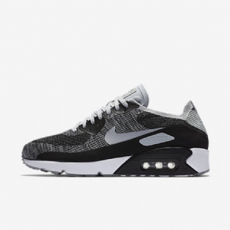Nike Air Max 90 Miesten Ultra 2.0 Flyknit Black Pure Platinum Tummanharmaa Harmaa Wolf