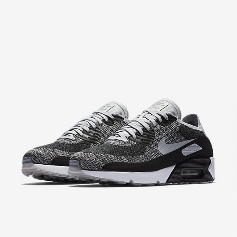 Nike Air Max 90 Miesten Ultra 2.0 Flyknit Black Pure Platinum Tummanharmaa Harmaa Wolf