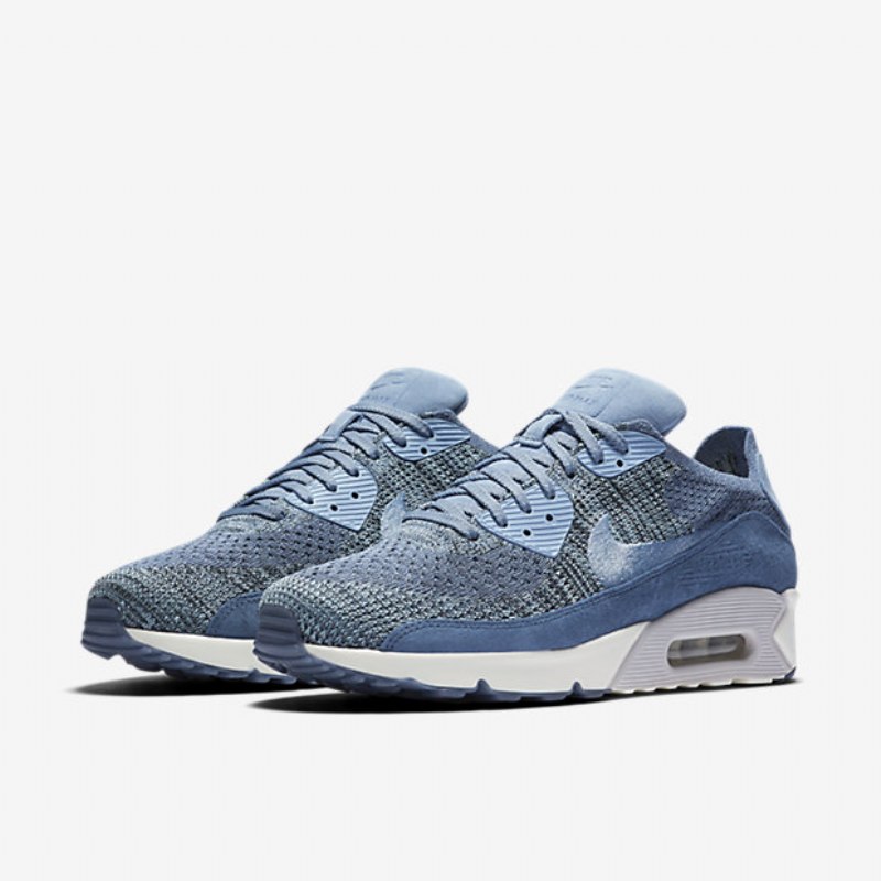 Nikelab Kengät Air Max 90 Miesten Flyknit Ocean Mist Sininen Työ Platina Puhdas Purjehdus